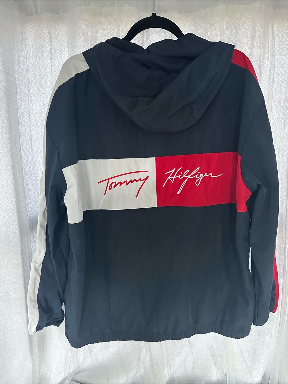 Tommy Hilfiger Navy, Red & White Colorblock Hooded Windbreaker